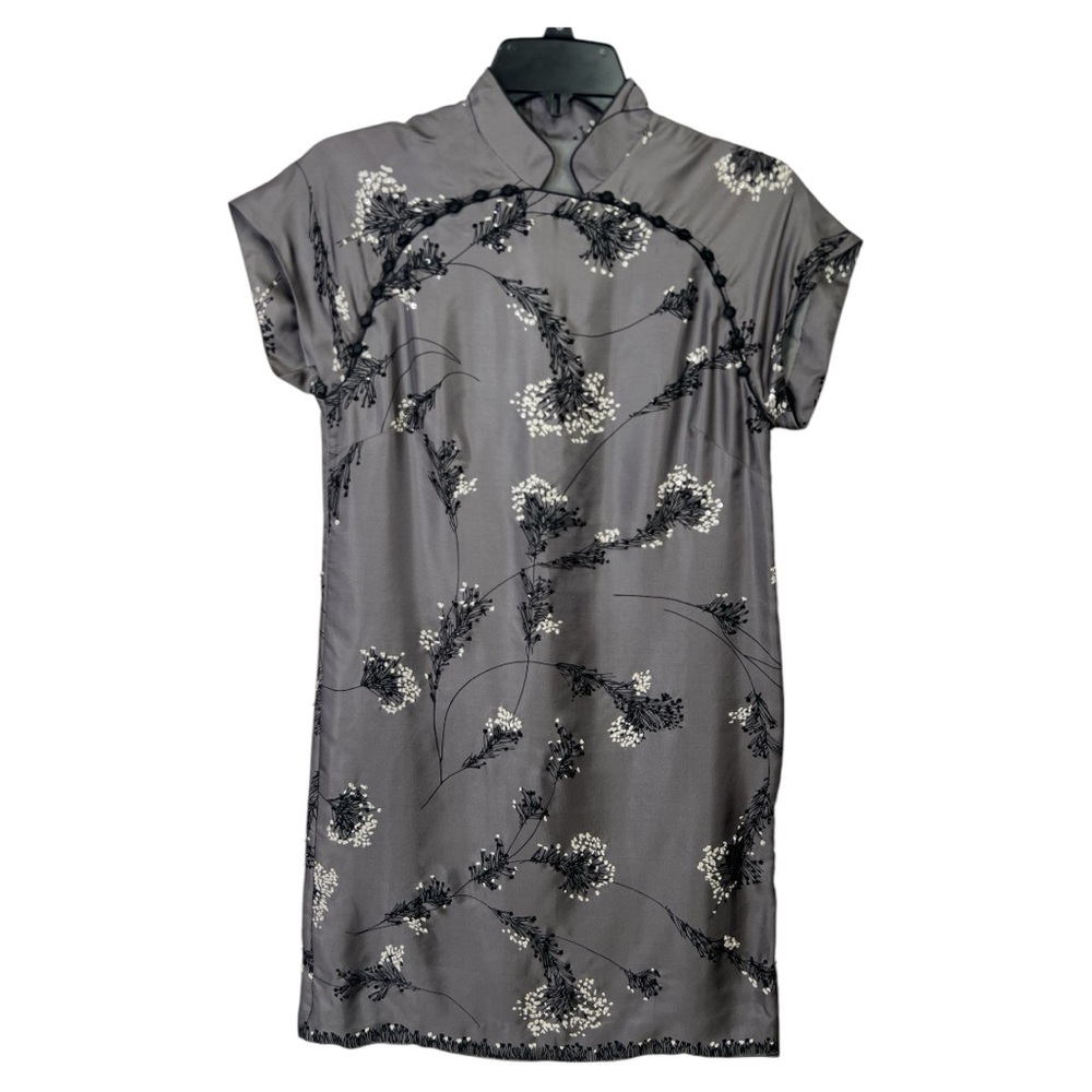 UNBRANDED CHINESE BLOSSOM  GRAY BLACK BEADED EMBROIDERED DRESS SZ S